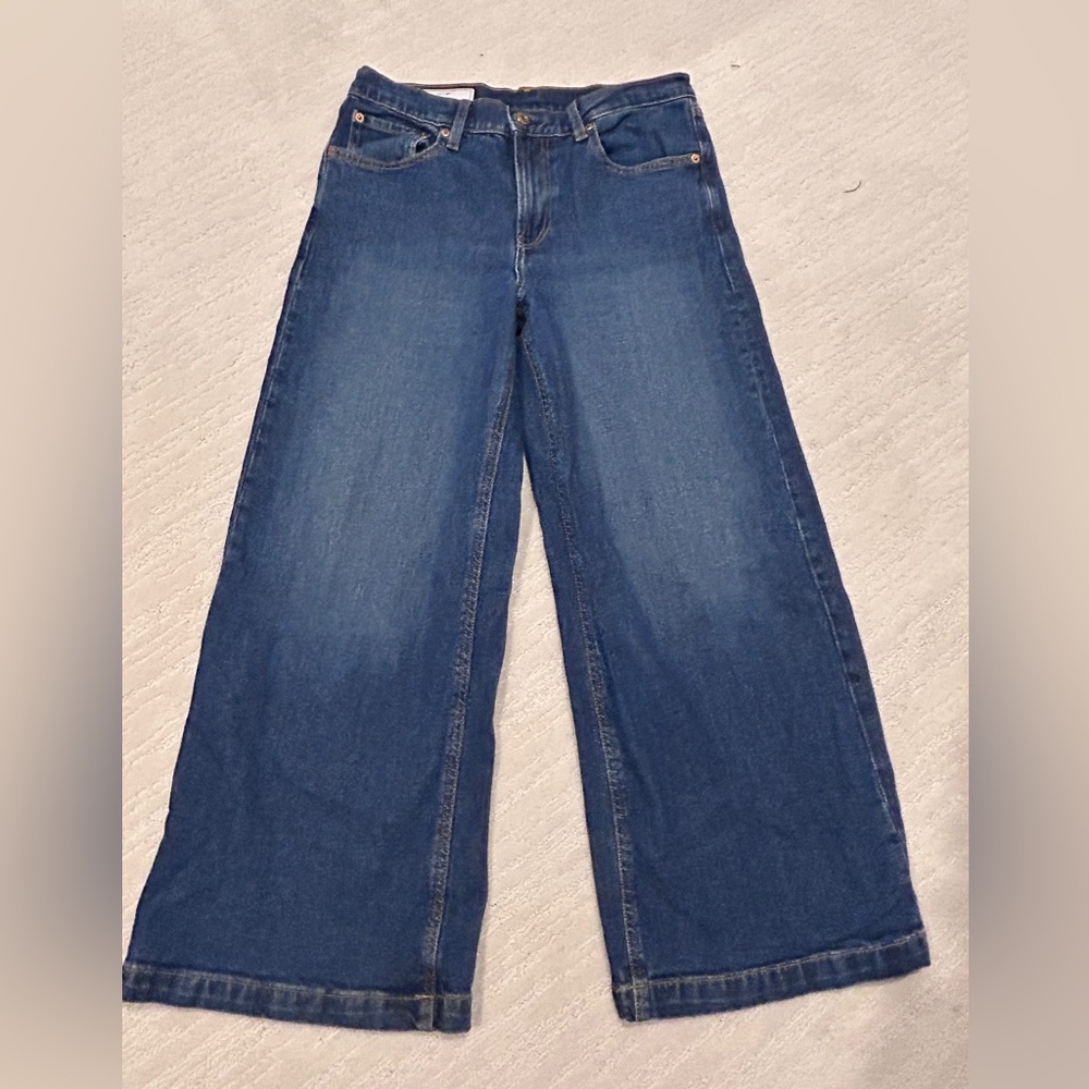 GAP Stride High Rise Wide Leg Jeans in a dark wash denim Size 29 Petite - Picture 5 of 12
